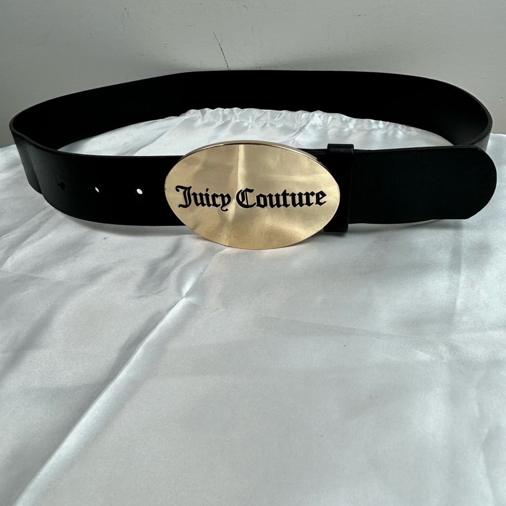 Juicy Couture Black Belt with Gold Oval Buckle